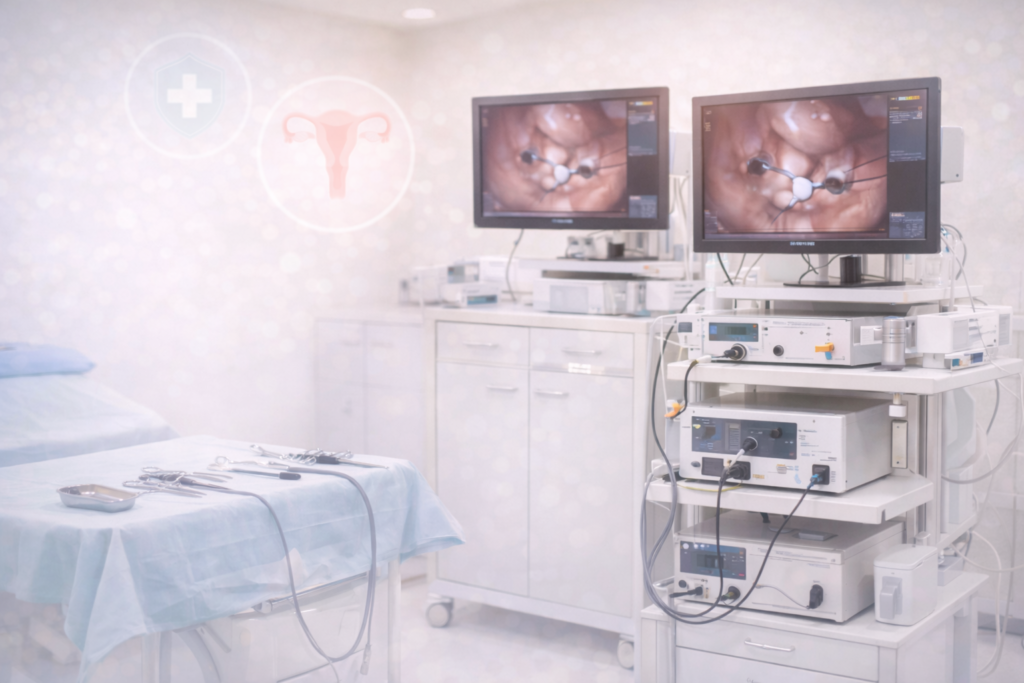 Advanced hysteroscopy setup in an endoscopy hysteroscopy laparoscopy unit in Gangavathi, minimally invasive uterine examination