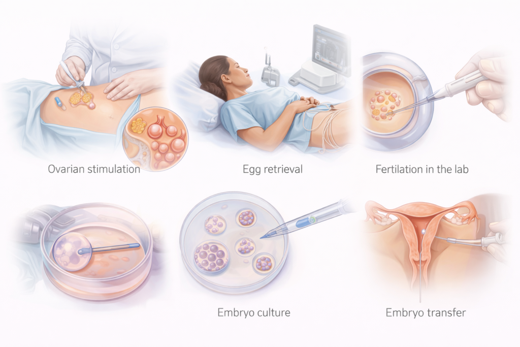 IVF Treatment Complete Guide for Couples Trying to Conceive with egg retrieval and IVF laboratory procedure