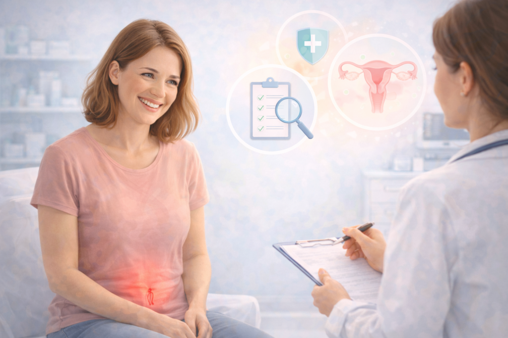 “Illustration promoting awareness of common gynecological problems women should not ignore and lifelong women’s wellness.”