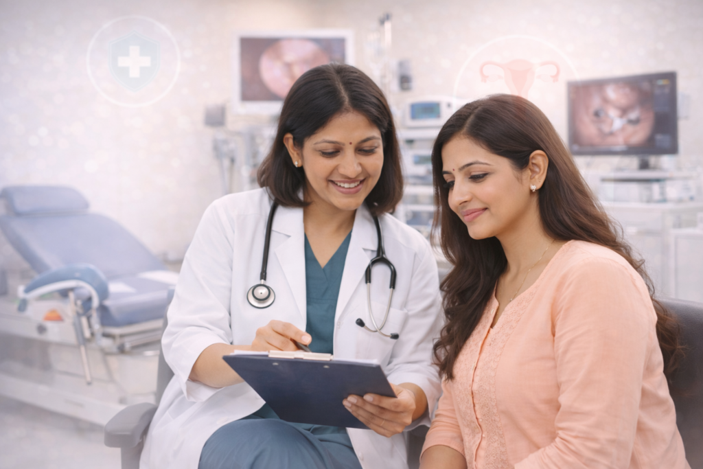 Laparoscopy surgery equipment in an endoscopy hysteroscopy laparoscopy unit in Gangavathi, modern gynecology procedure room